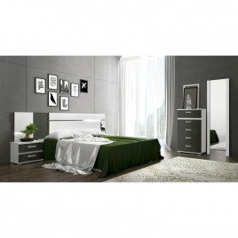 dormitorio completo nantes con dos mesitas cannes tres cajones en color  sahara/blanco
