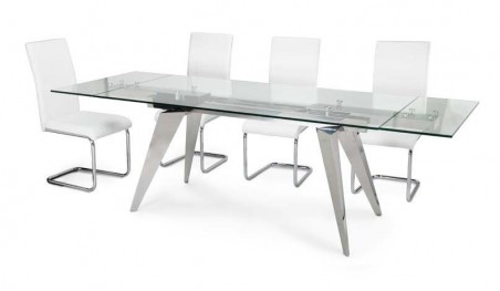 Mesa de comedor modelo amor omnia vincit cromada cristal templado 12 mm extensible